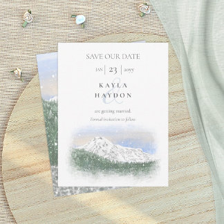 Mt Rainier, Falling Snow Wedding Save the Date Inbjudningar