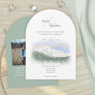 Mt. Rainier, Falling Snow Winter Wedding Inbjudningar