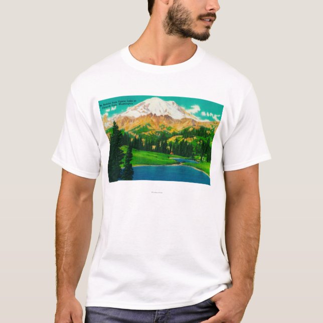 Mt. Rainier från Tipsoo Sjö vid Chinook Pass Tee Shirt (Framsida)