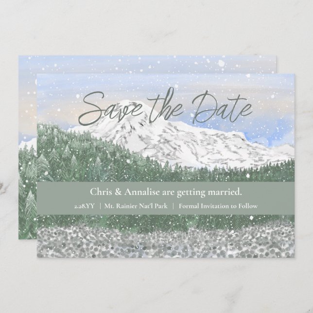 Mt Rainier National Park Wedding Save the Date Spara Datumet (Fram/baksida)