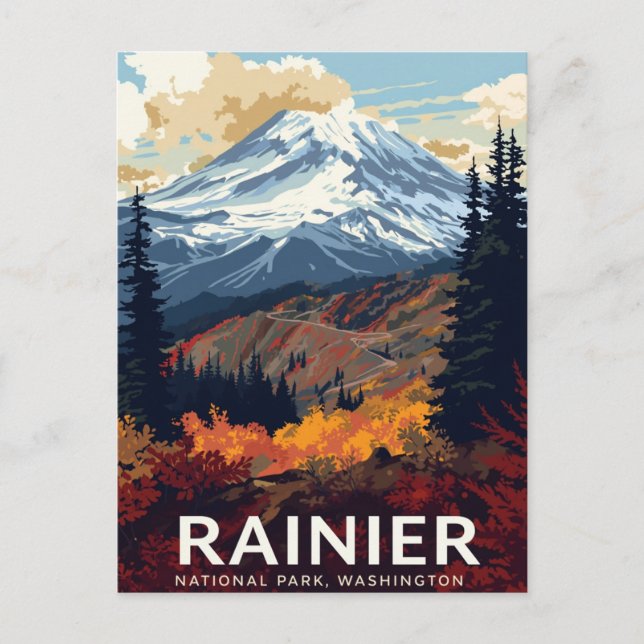 Mt Rainier Nationalpark höstfärger Vykort (Framsida)