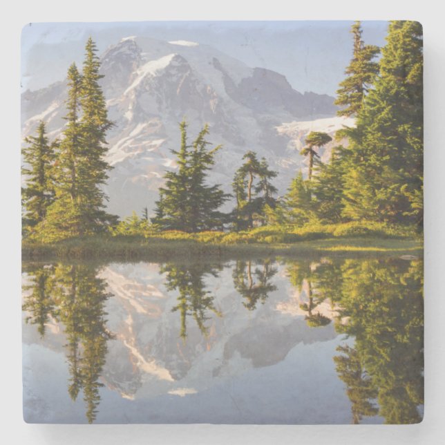 Mt. Rainier speglas i en tjärn nära Plummer Peak Stenunderlägg (Framsidan)