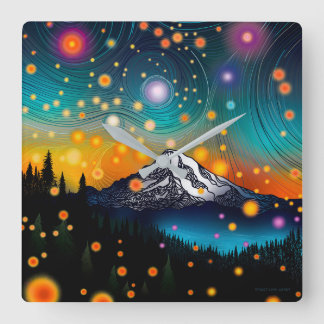Mt. Rainier Starry Himlar Fyrkantig Klocka