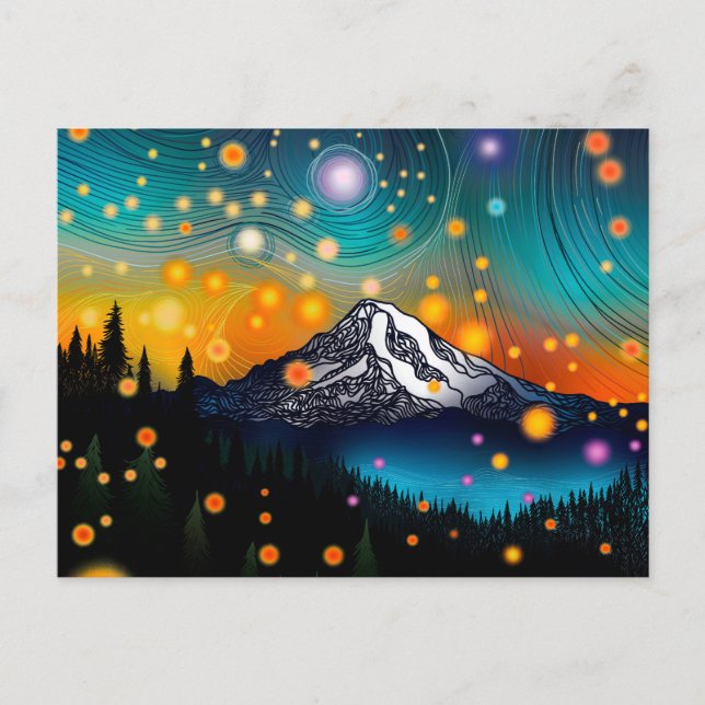 Mt. Rainier Starry Himlar Vykort (Framsida)
