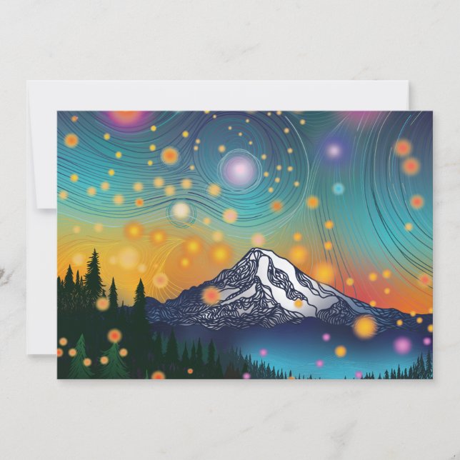 Mt. Rainier w Evening Starry Himlar och Fireflies Julkort (Framsida)