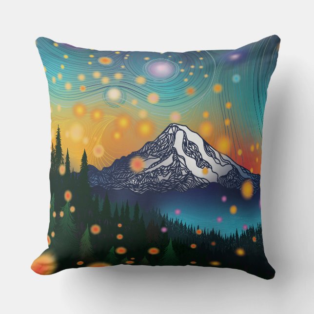 Mt. Rainier w Evening Starry Himlar och Fireflies Kudde (Framsida)