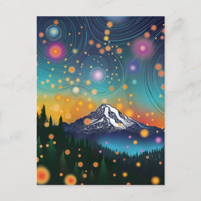 Mt. Rainier w Evening Starry Himlar och Fireflies Vykort (Framsida)