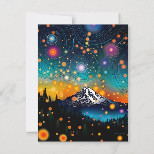 Mt. Rainier w Evening Starry Himlar och Wildblommo Julkort (Framsida)