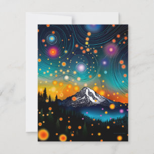 Mt. Rainier w Evening Starry Himlar och Wildblommo Julkort