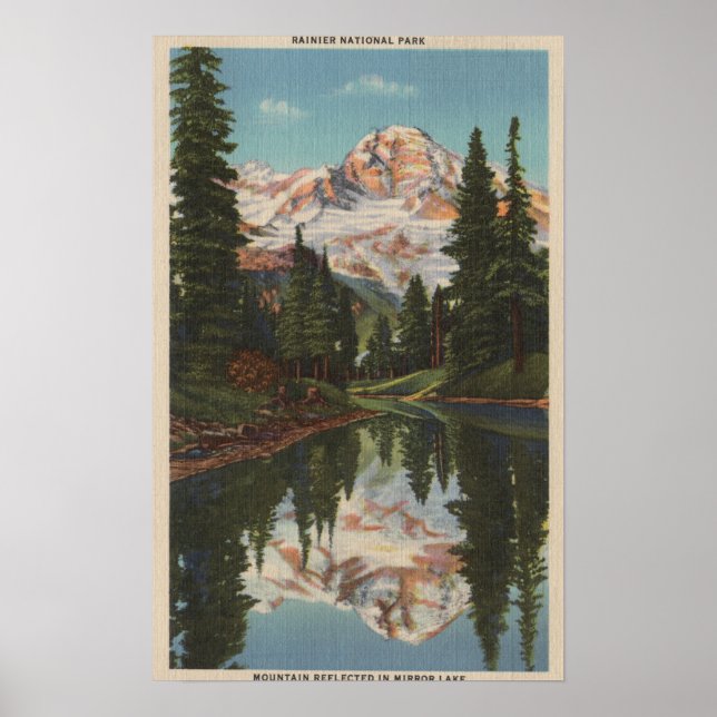 Mt. Rainier, WA - Spegel Sjö med Mt. Reflectio Poster (Framsidan)