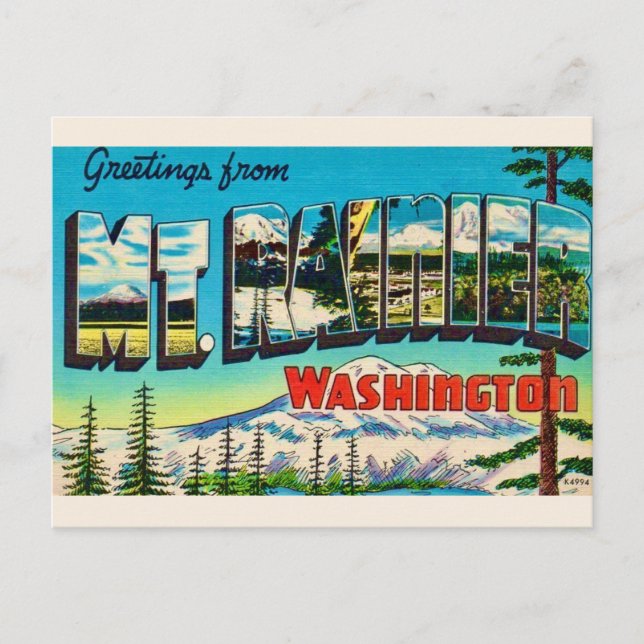 Mt Rainier Washington Retro vykort (Framsida)
