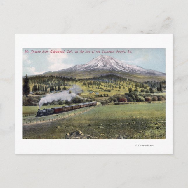Mt. Shasta and Southern Pacific Rail Vykort (Framsida)