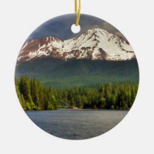 MT-SHASTA FRÅN SJÖN SISKIYOU JULGRANSPRYDNAD KERAMIK