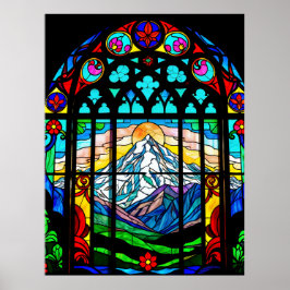 Mt. Shasta i nedfläckad glas Poster