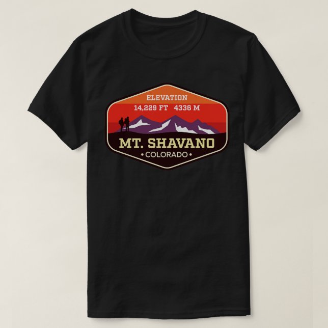 Mt Shavano Colorado 14 ers bergsstigning Badge T Shirt (Design framsida)