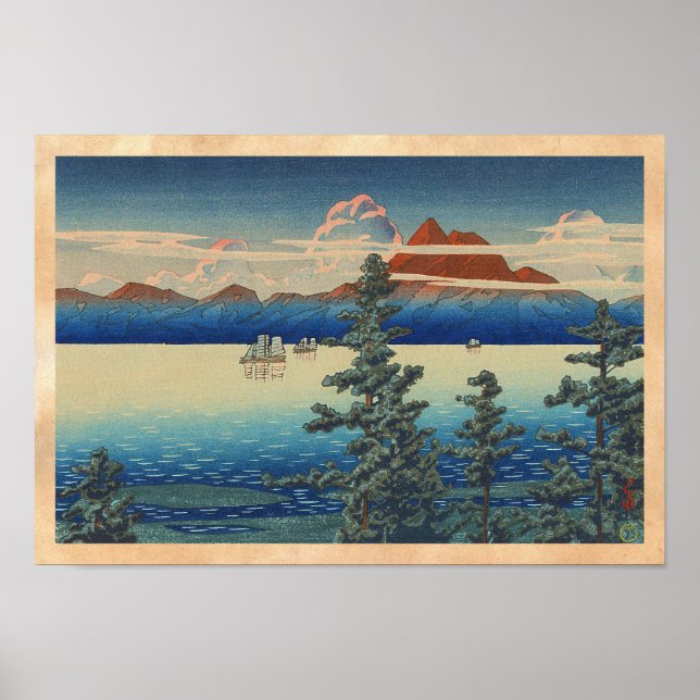 Mt Unzen i provinsen Hizen, Hasui Kawase hanga art Poster (Framsidan)