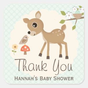 MT Woodland Hjort Baby Shower Tack Stickers Fyrkantigt Klistermärke