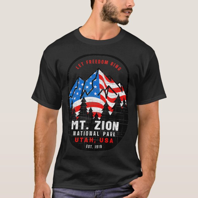 Mt Zion National Park Patriotic 4:e juli Vacati T Shirt (Framsida)
