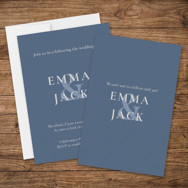 MTED Blue Minimal Wedding-inbjudan Inbjudningar (Muted Blue Minimal Wedding Invitation.)