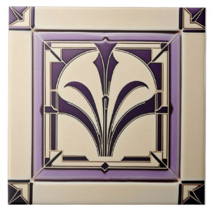 MTED Violet and Cream Art Deco Ceramic Kakelplatta