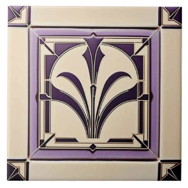 MTED Violet and Cream Art Deco Ceramic Kakelplatta (Framsidan)
