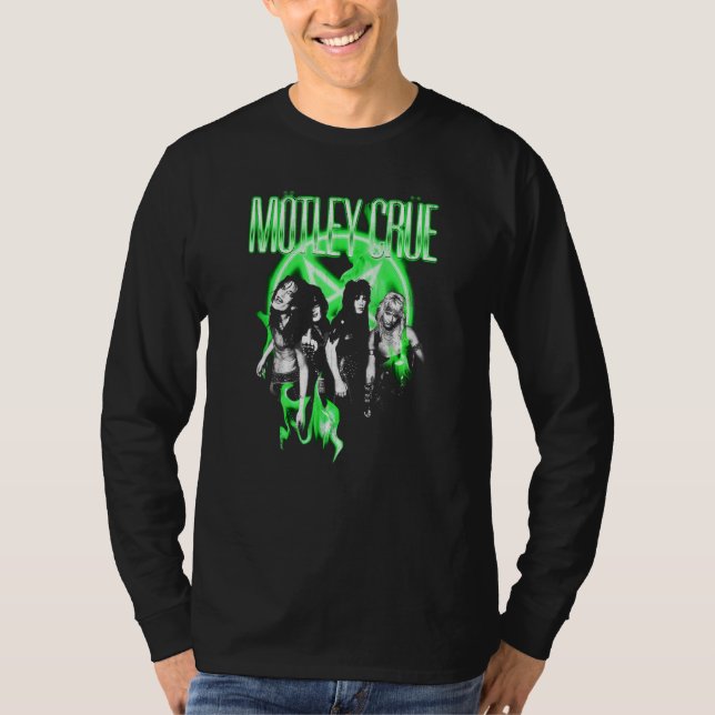 Mtley Cre Neon Grönt Flames T Shirt (Framsida)