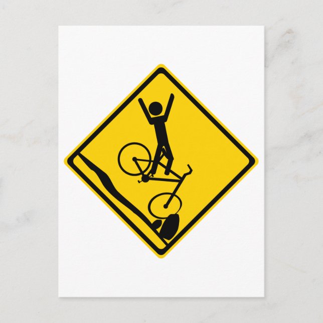 Mtn Biker Crash Road Sign Vykort (Framsida)