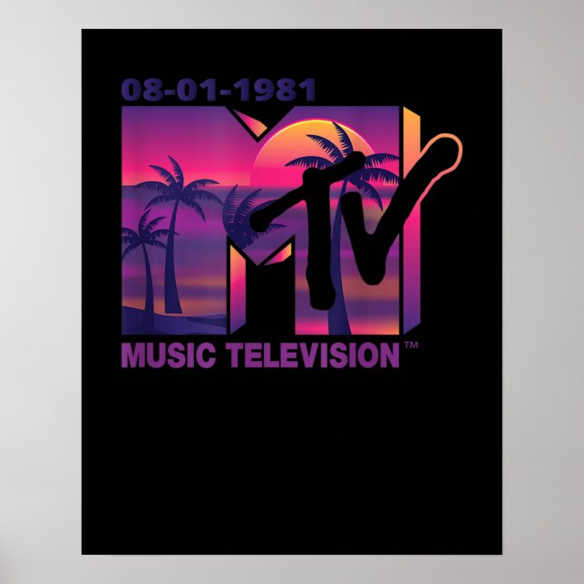 MTV-Logotyp med Lila Handflatan i Sunset Poster (Framsidan)