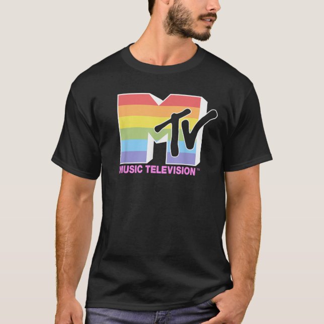 MTV Music Television Rainbow Pride Logotyp Fyllnin T Shirt (Framsida)