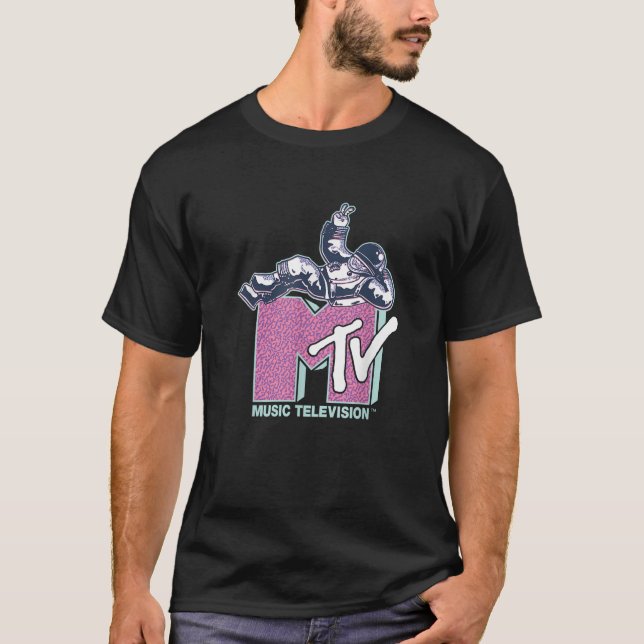 MTV Music Television Retro 80 s Neon Rosa Moonman T Shirt (Framsida)
