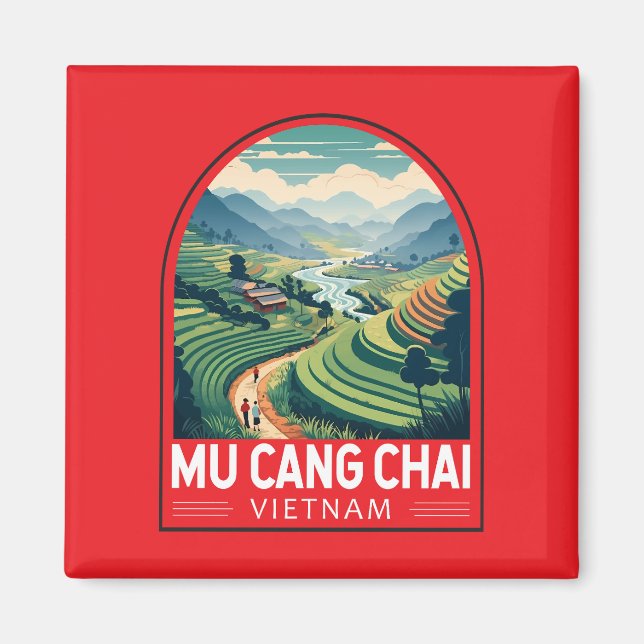 Mu Cang Chai Vietnam Travel Retro Emblem Magnet (Framsidan)