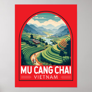 Mu Cang Chai Vietnam Travel Retro Emblem Poster