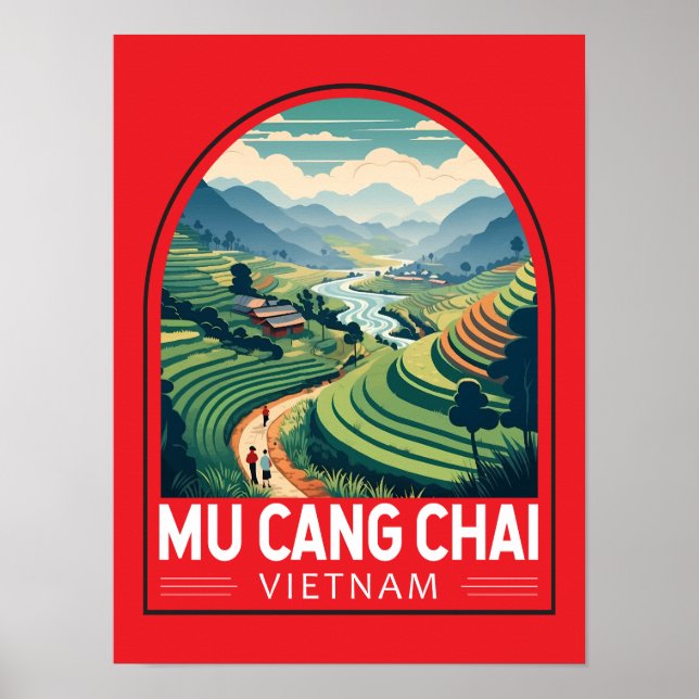 Mu Cang Chai Vietnam Travel Retro Emblem Poster (Framsidan)