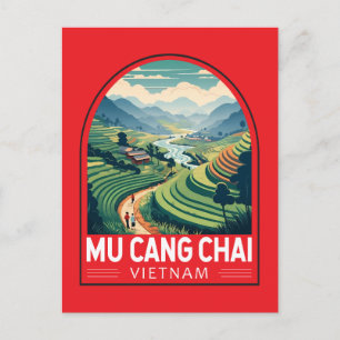 Mu Cang Chai Vietnam Travel Retro Emblem Vykort