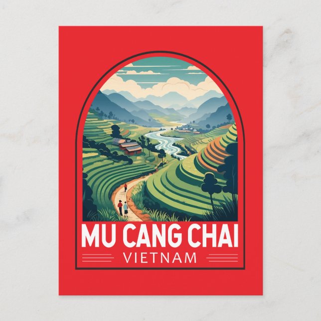 Mu Cang Chai Vietnam Travel Retro Emblem Vykort (Framsida)