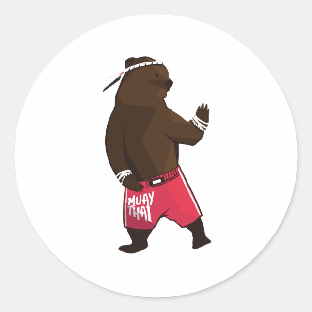 Muay Thai Bear Fighter Runt Klistermärke (Framsida)