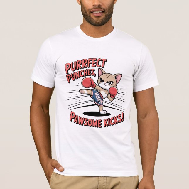 Muay Thai Boxing Cute Anime Cat T-shirt (Framsida)