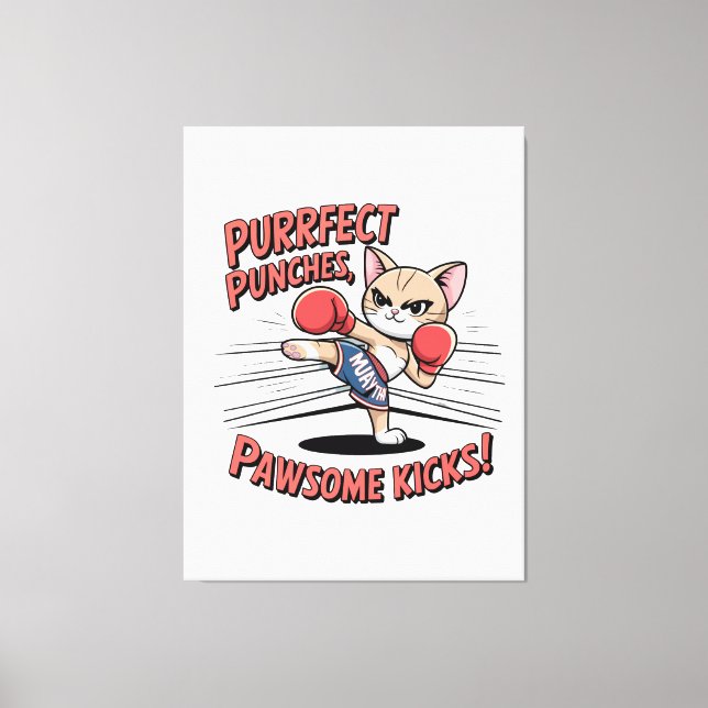 Muay Thai Boxing Cute Anime Cat T-shirt Canvastryck (Framsida)