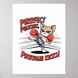 Muay Thai Boxing Cute Anime Cat T-shirt Poster