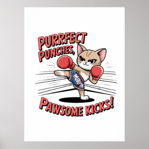 Muay Thai Boxing Cute Anime Cat T-shirt Poster