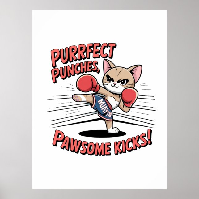Muay Thai Boxing Cute Anime Cat T-shirt Poster (Framsidan)