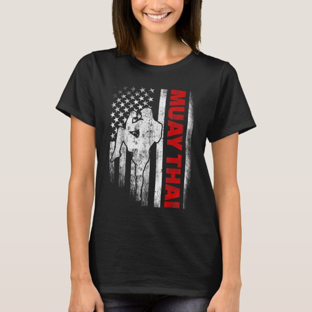 Muay Thai Boxing US American Flagga T Shirt (Framsida)