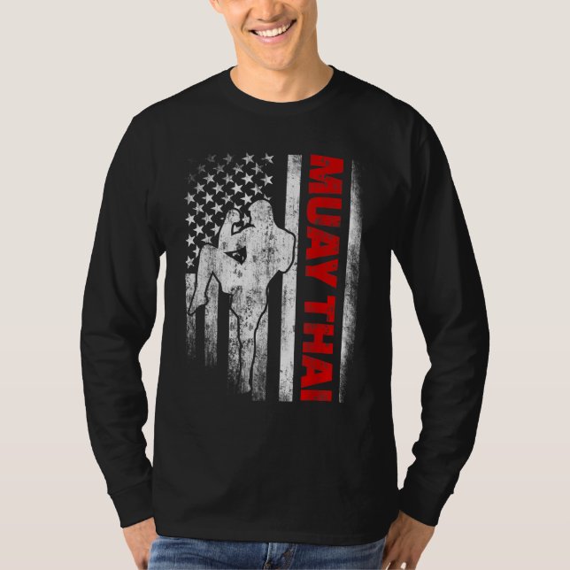 Muay Thai Boxing US American Flagga T Shirt (Framsida)