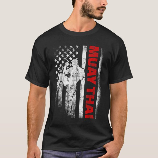 Muay Thai Boxing US American Flagga T Shirt (Framsida)