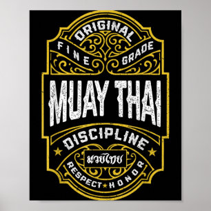 Muay Thai Boxning MMA Fighter Vintage Etikett Poster