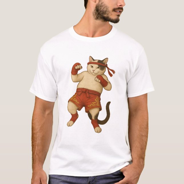Muay Thai Cat Fighter T-Shirt - Funny martialkonst (Framsida)