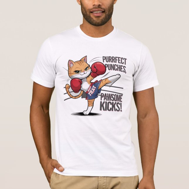 Muay Thai Cute Boxing and Kicking Cat T-shirt (Framsida)