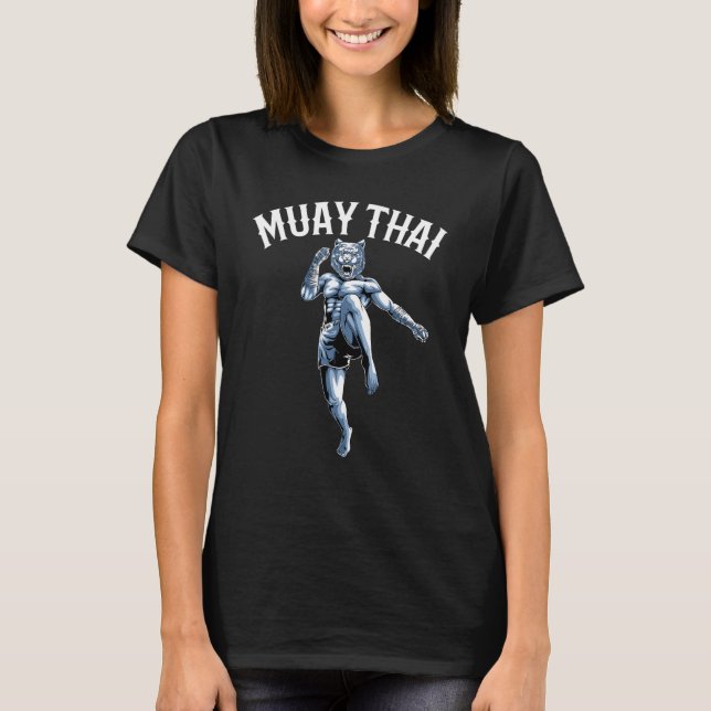 Muay Thai Fighating Flies Knee Tiger Fighter T Shirt (Framsida)