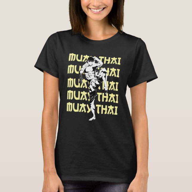 Muay Thai Fighter Repetera text Checking Kick Mma T Shirt (Framsida)