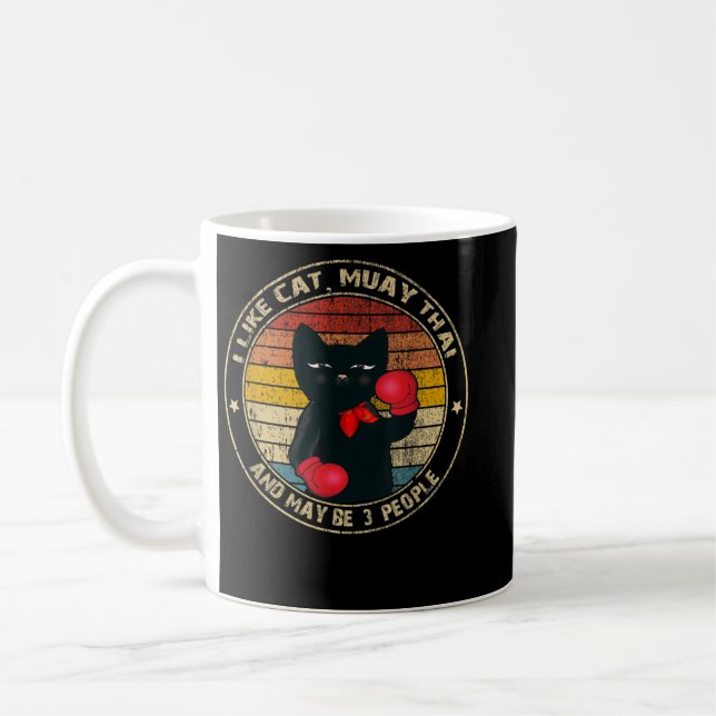 Muay Thai Funny Cat Kickboxing Thailand Boxing Cat Kaffemugg (Vänster)